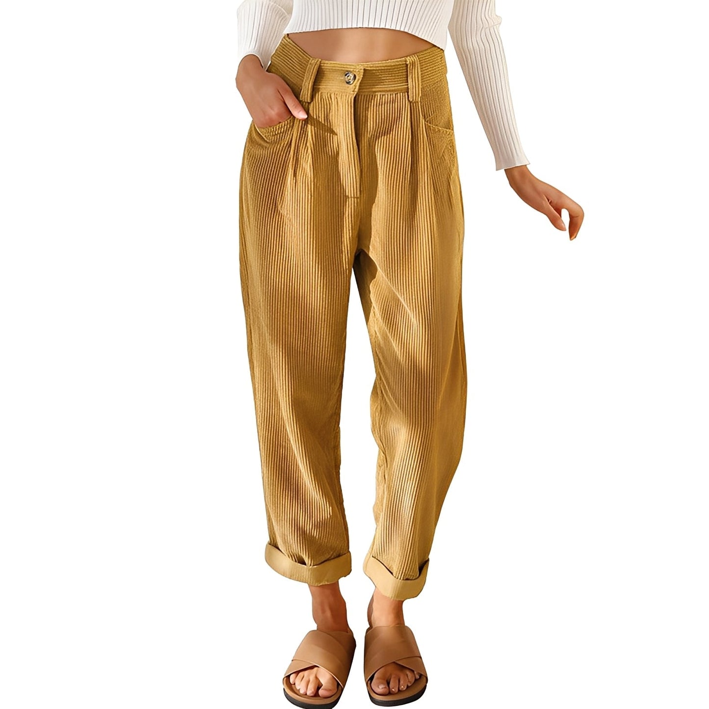 Damen Cordhose Hohe Taille
