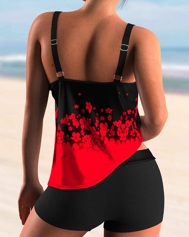 Damen Tankini Set Blumenmuster Badeanzug