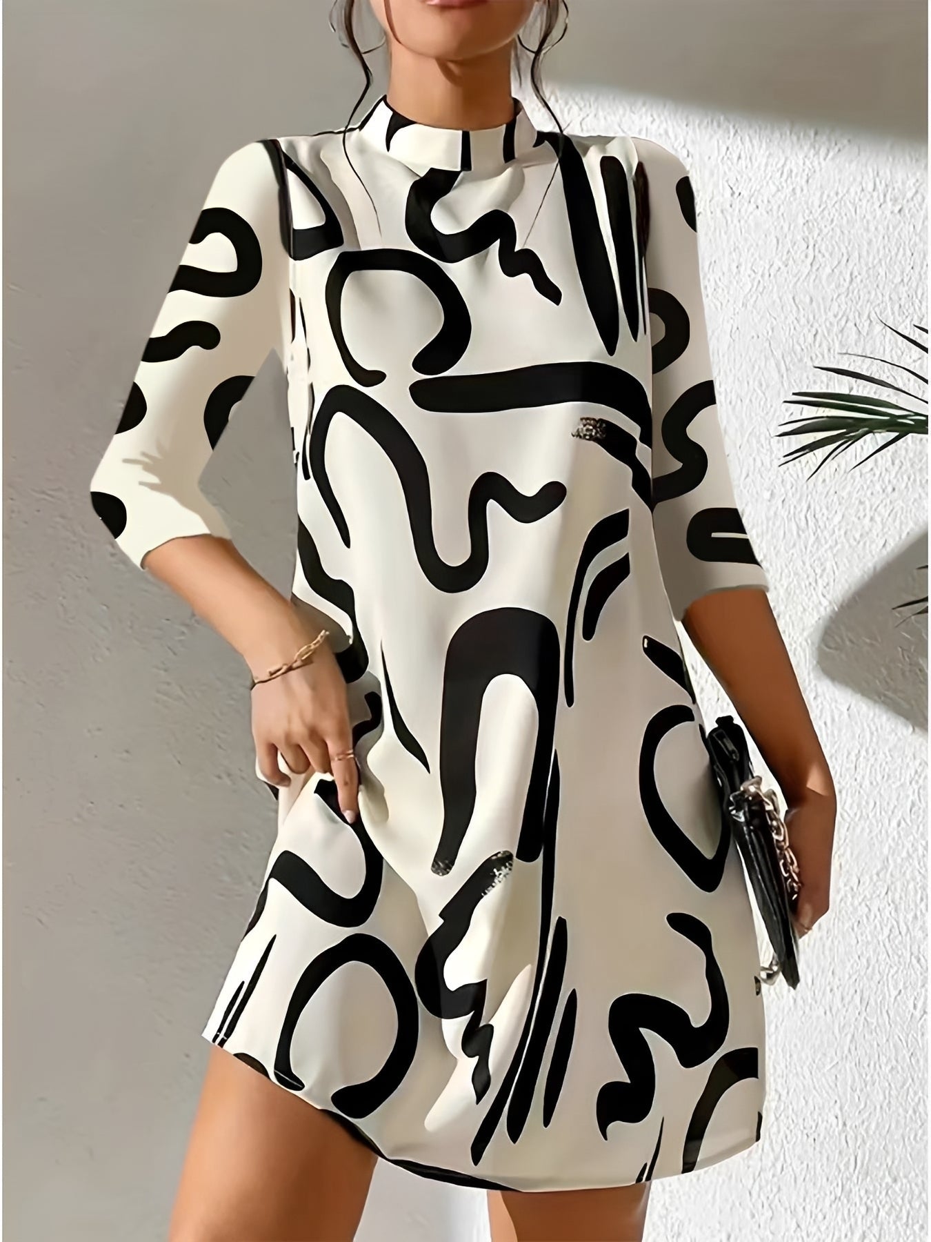 Damen Minikleid 3/4-Ärmel Stilvoll Schwarz - Norvielle