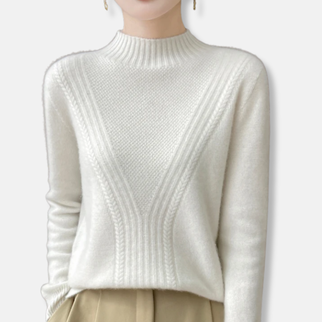 Wollpullover Damen Lockere Passform Rippstrick Beige