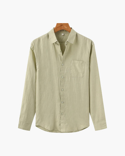 Herren Leinenhemd Langarm Leicht Beige