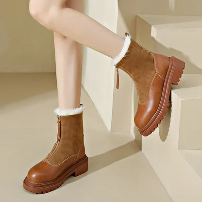 Damen Winterstiefel Schneeschuhe Profilsohle Mit Frontreißverschluss