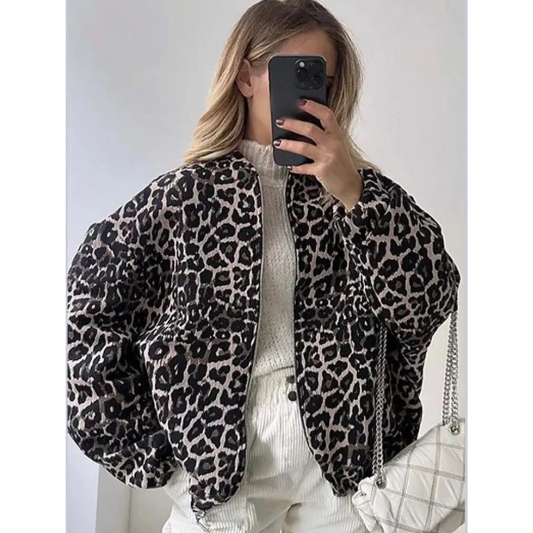 Norvielle Damen Bomberjacke Leopardenmuster