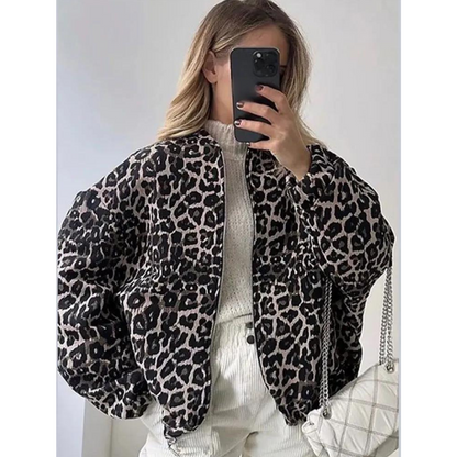 Norvielle Damen Bomberjacke Leopardenmuster