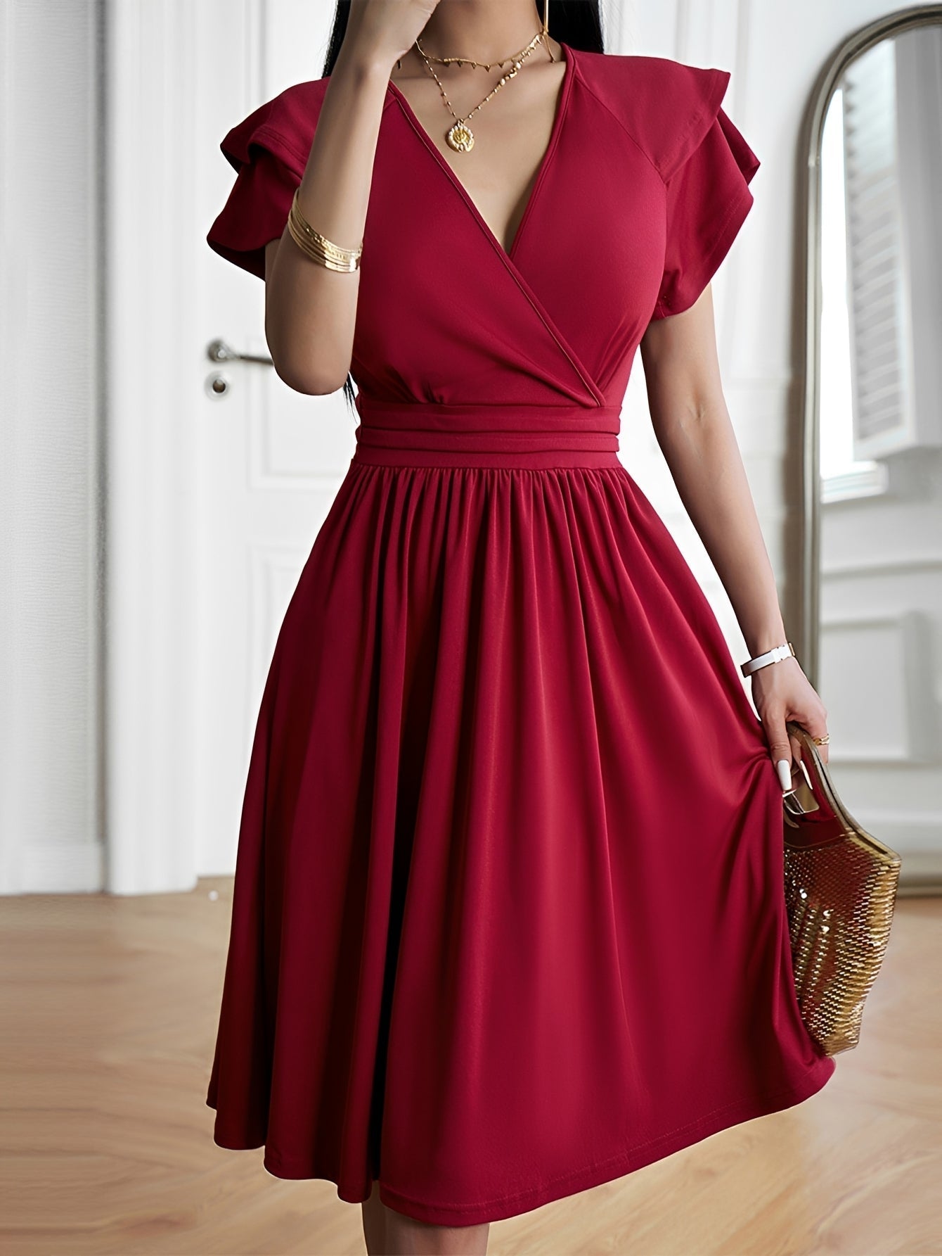 Damen V-Ausschnitt Kleid Elegantes Abendkleid