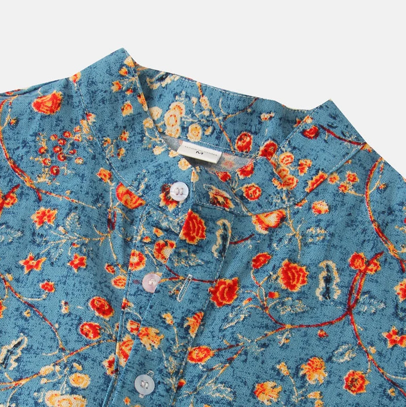 Damen Kurzarmhemd Vintage-Blumenmuster