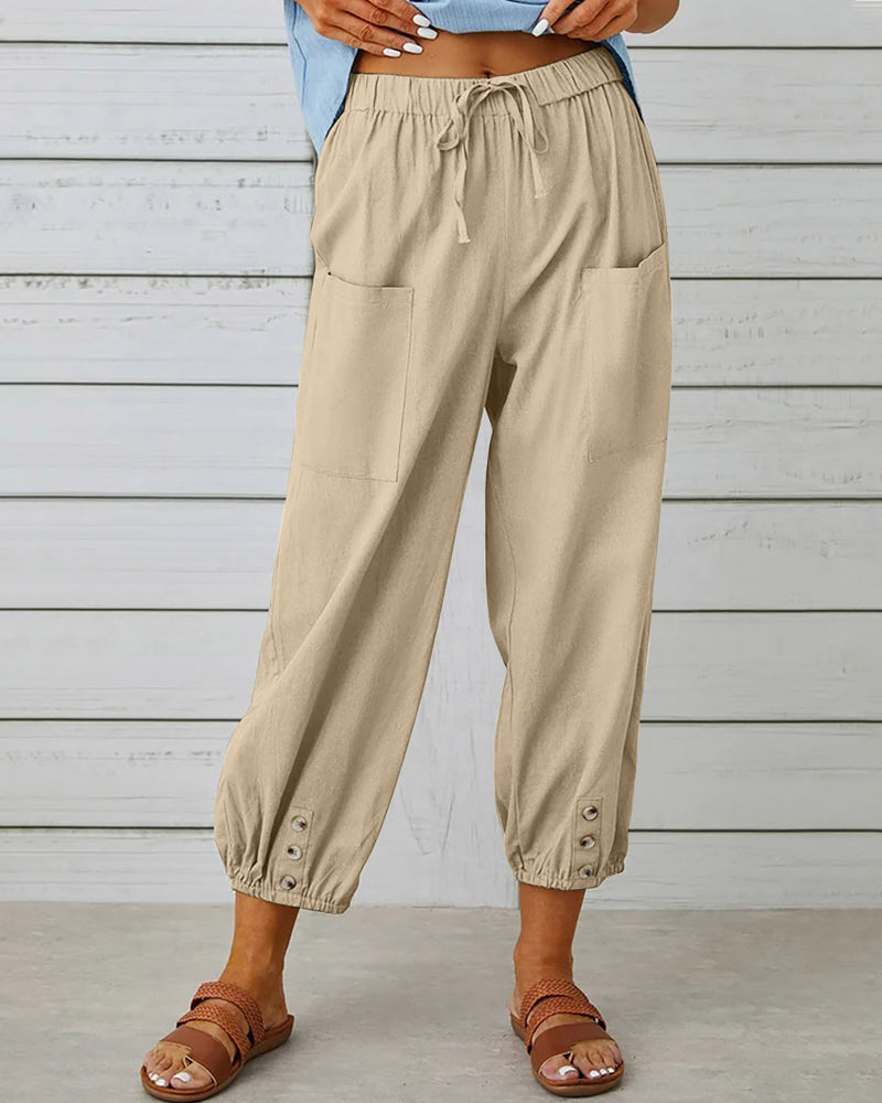 Damen Sommerhose Cargo Beige Baumwolle