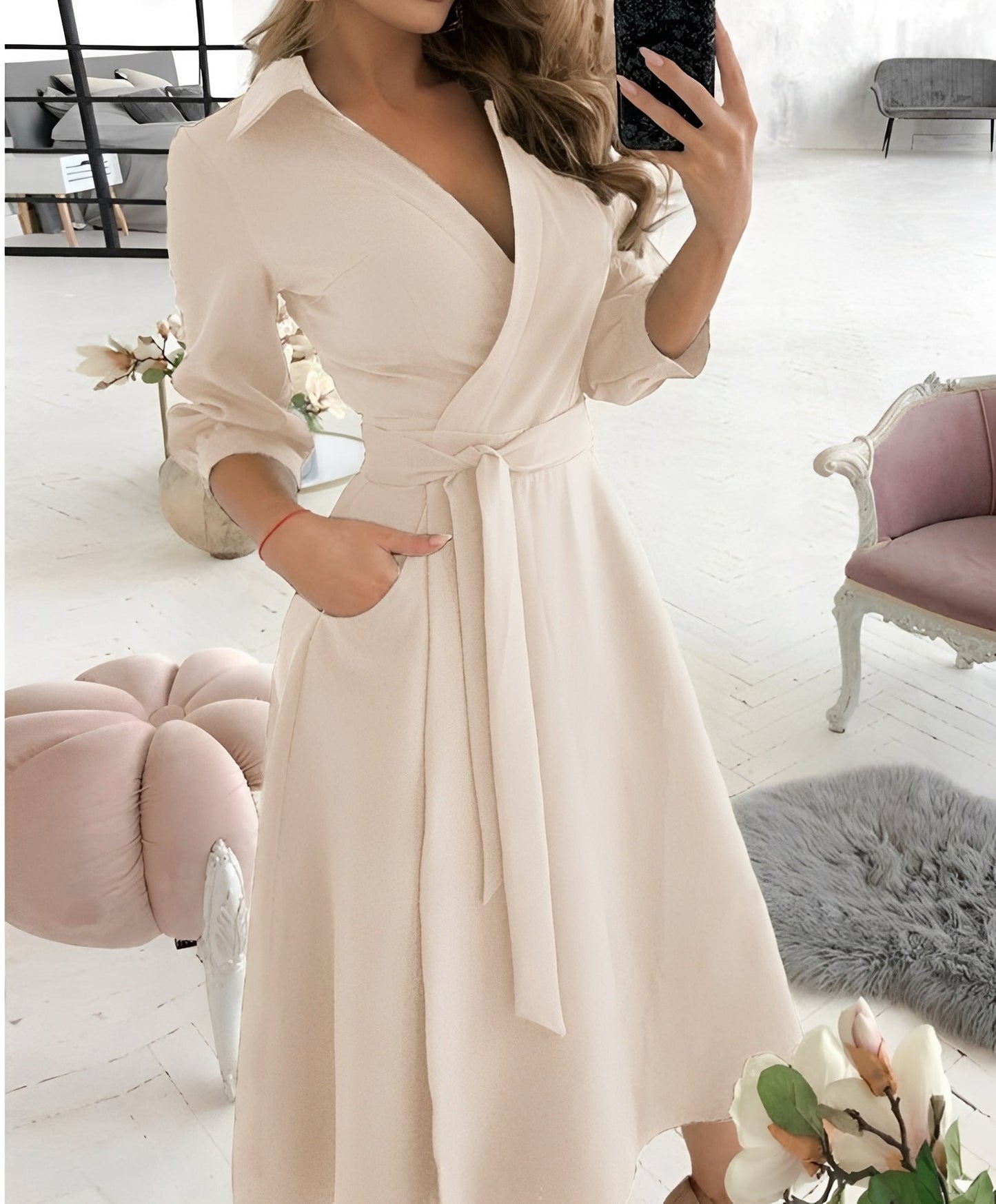 Damen Kleid mit Gürtel Stilvoll