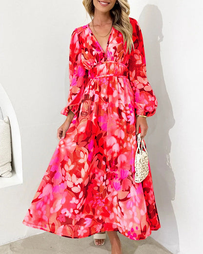 Norvielle Damen Maxi-Kleid Blumenmuster Boho-Stil