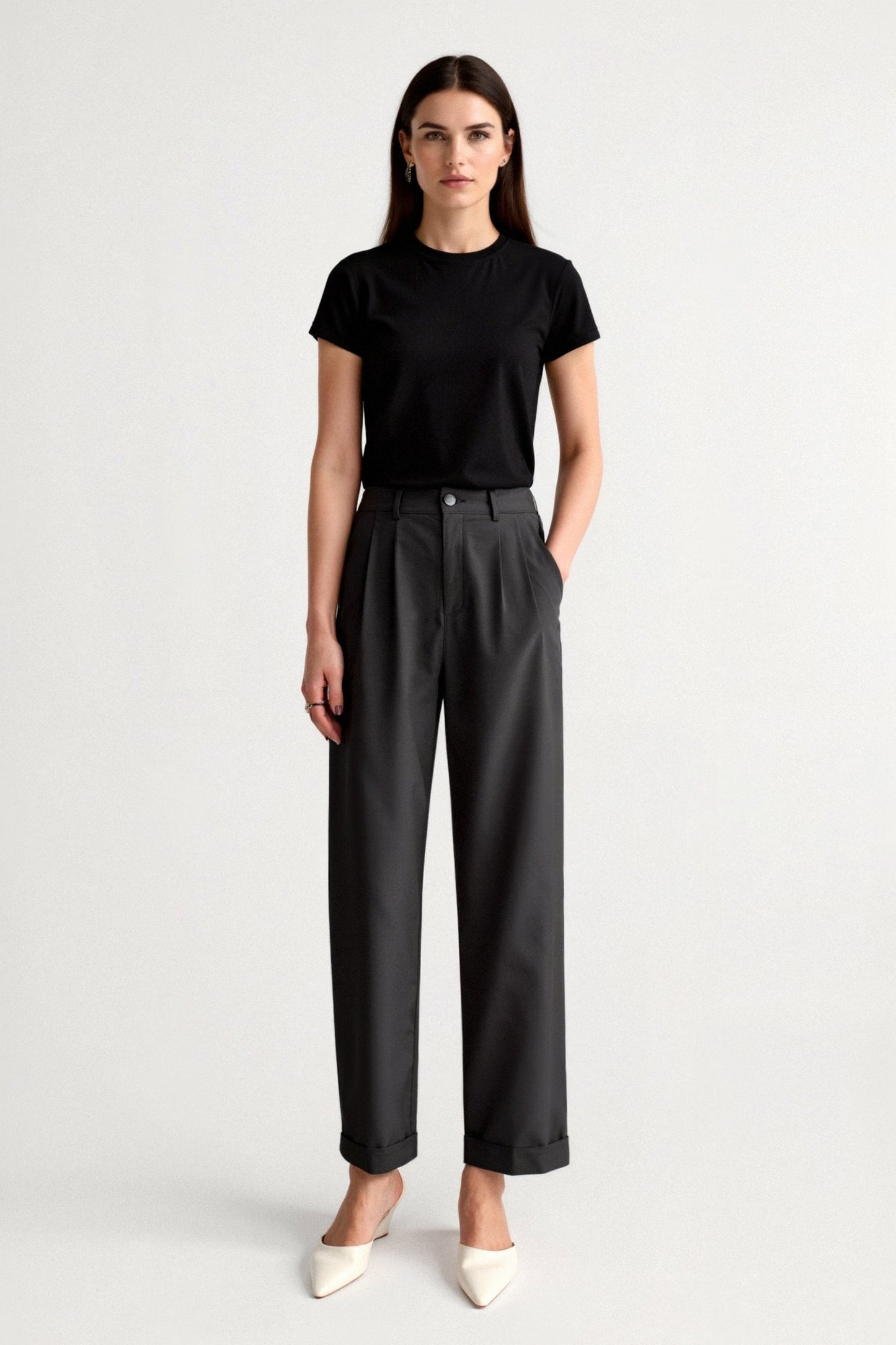 Damen Wide-Leg-Hose Hochtaillierter Bund Kleidhose
