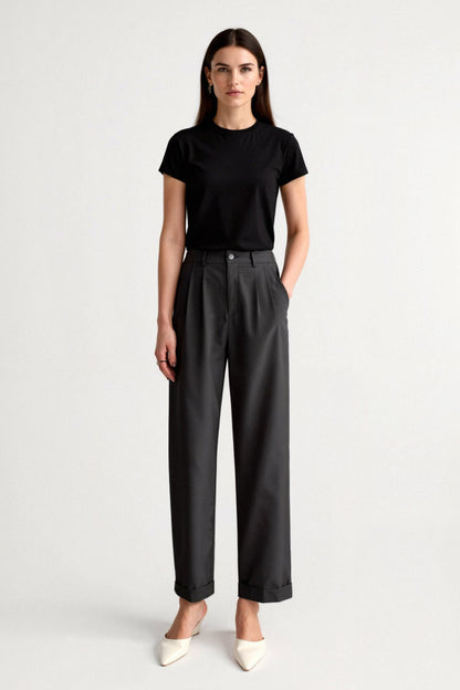 Damen Wide-Leg-Hose Hochtaillierter Bund Kleidhose