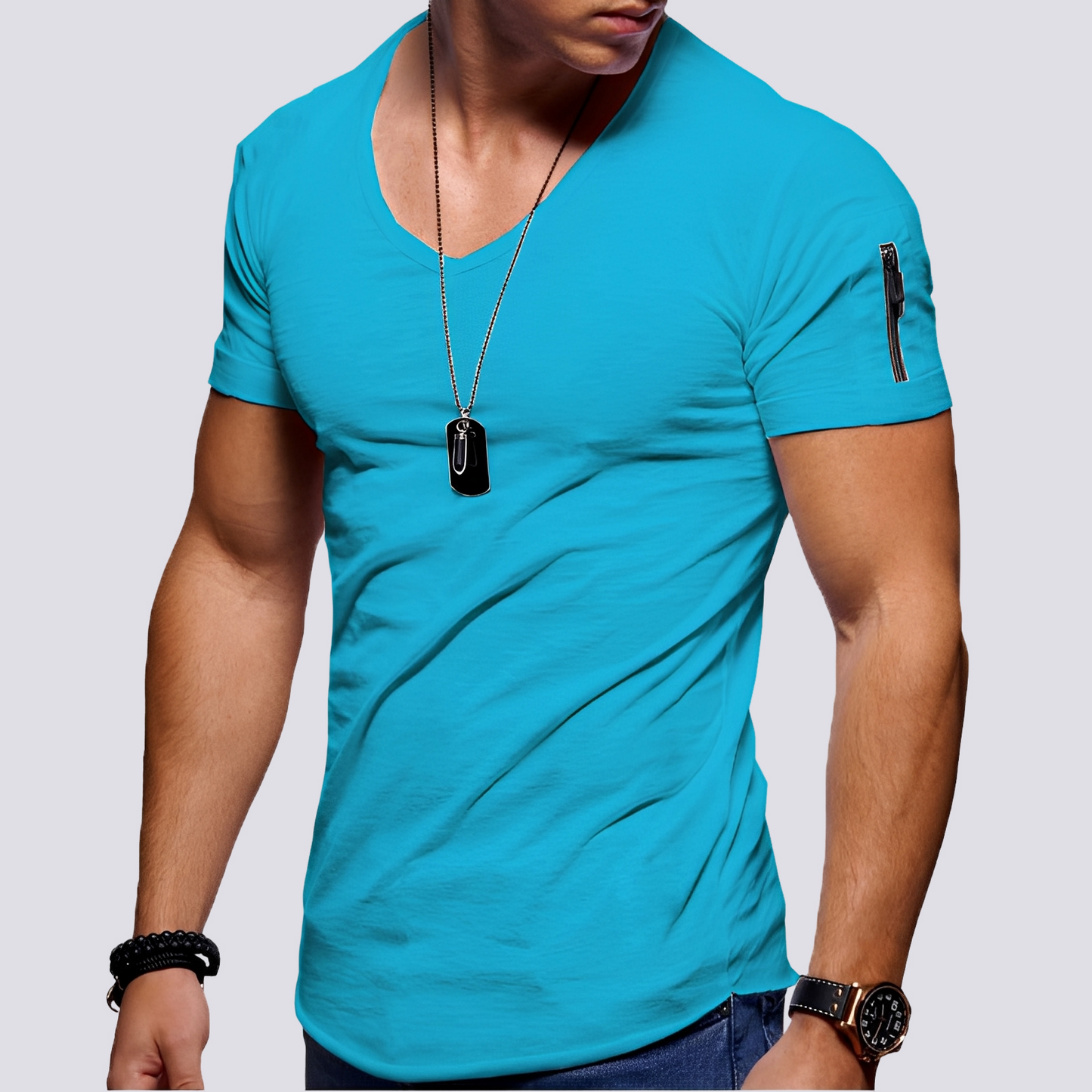 Herren Slim-Fit-Shirt V-Ausschnitt Lässig Weiß