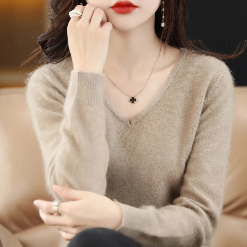 Damen V-Ausschnitt Pullover Leichter Strick