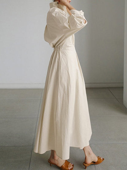Damen Maxi Kleid Tailliertes Hemdkleid