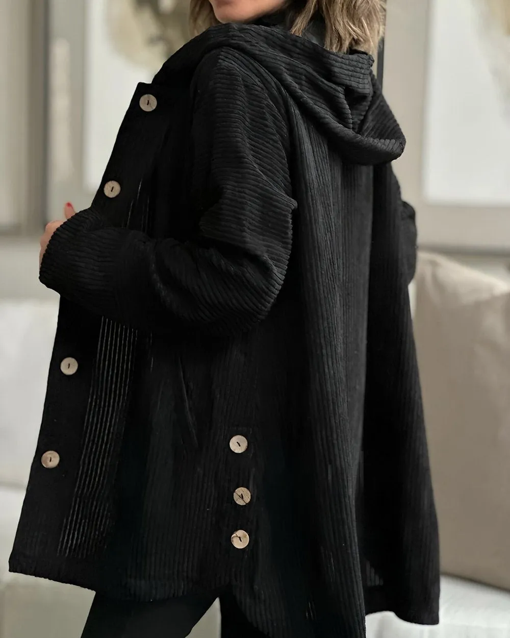 Damen Cordjacke mit Kapuze