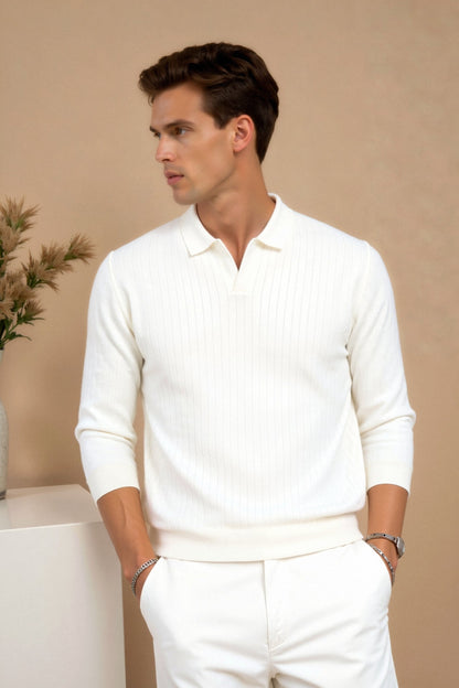 Herren Poloshirt Gestrickt Elegantes Design Weiß