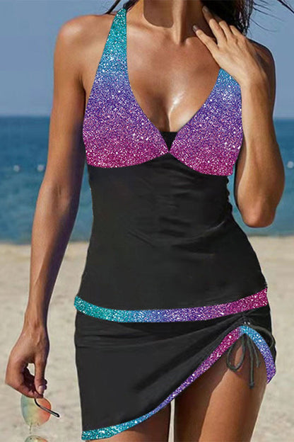 Norvielle Damen Leopard Tankini Set mit Drawstring Vorderseite
