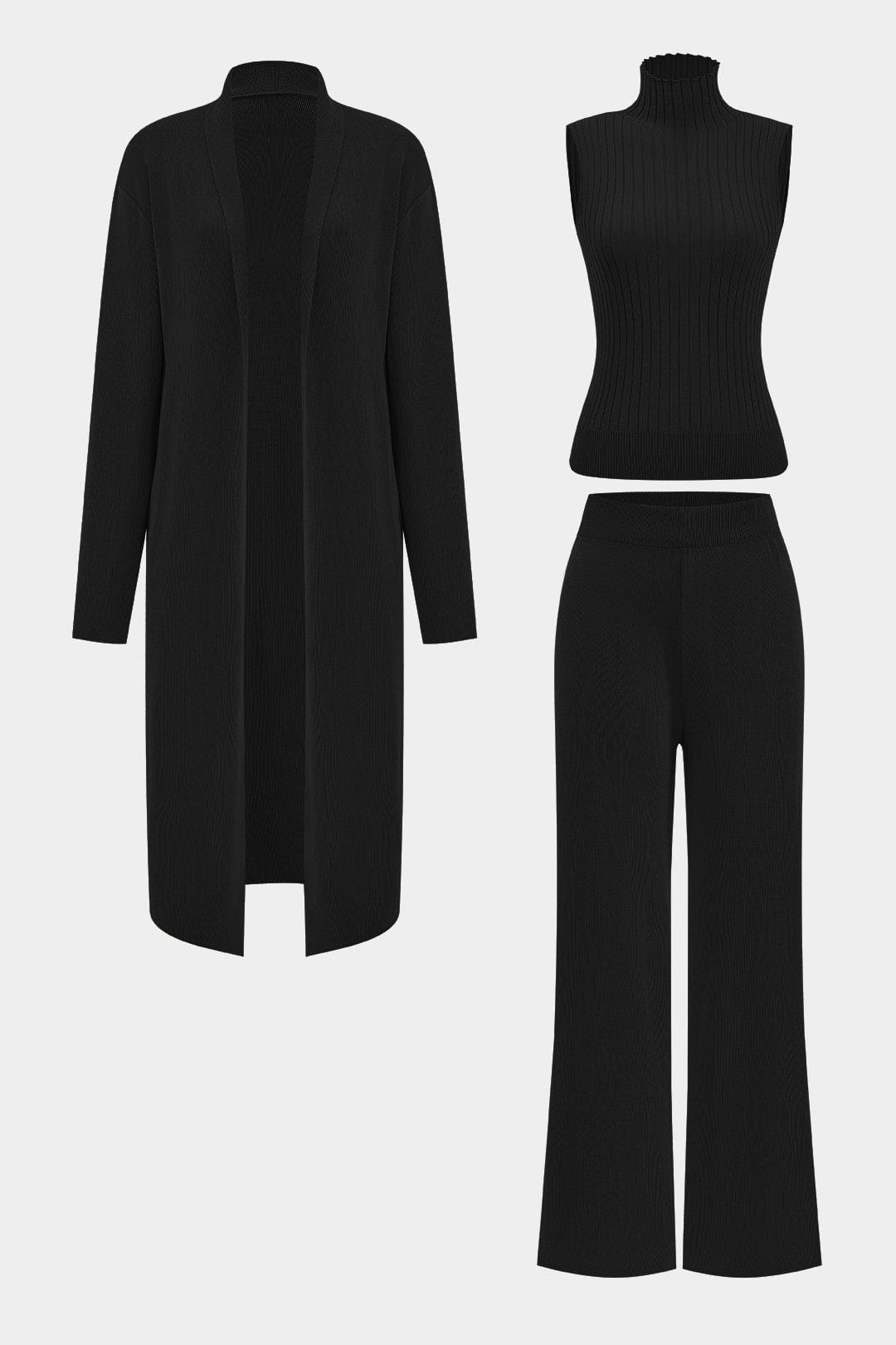 Damen Elegantes Strickset 3-teilig Gerippt