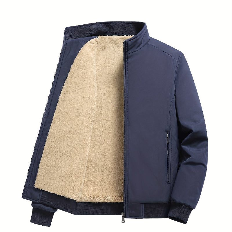 Herren Outdoorjacke Fleecefutter Reißverschluss Uni Stehkragen
