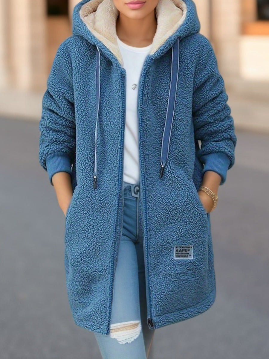 Damen Fleecejacke mit Kapuze Kuschelig Schwarz - Norvielle