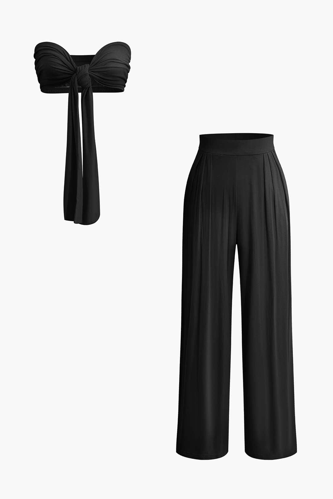 Damen Zweiteiler-Set mit Schleifen-Bandeau und Weitbein-Hose