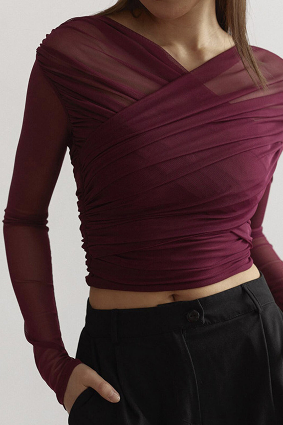 Damen Mesh- Rüschen Längsärmelig - Norvielle