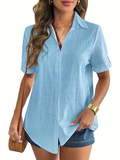Damen Kurzarmbluse Leicht Sommerbluse
