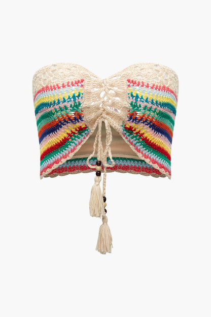 Boho Strick Zweiteiler Damen Bustier Shorts