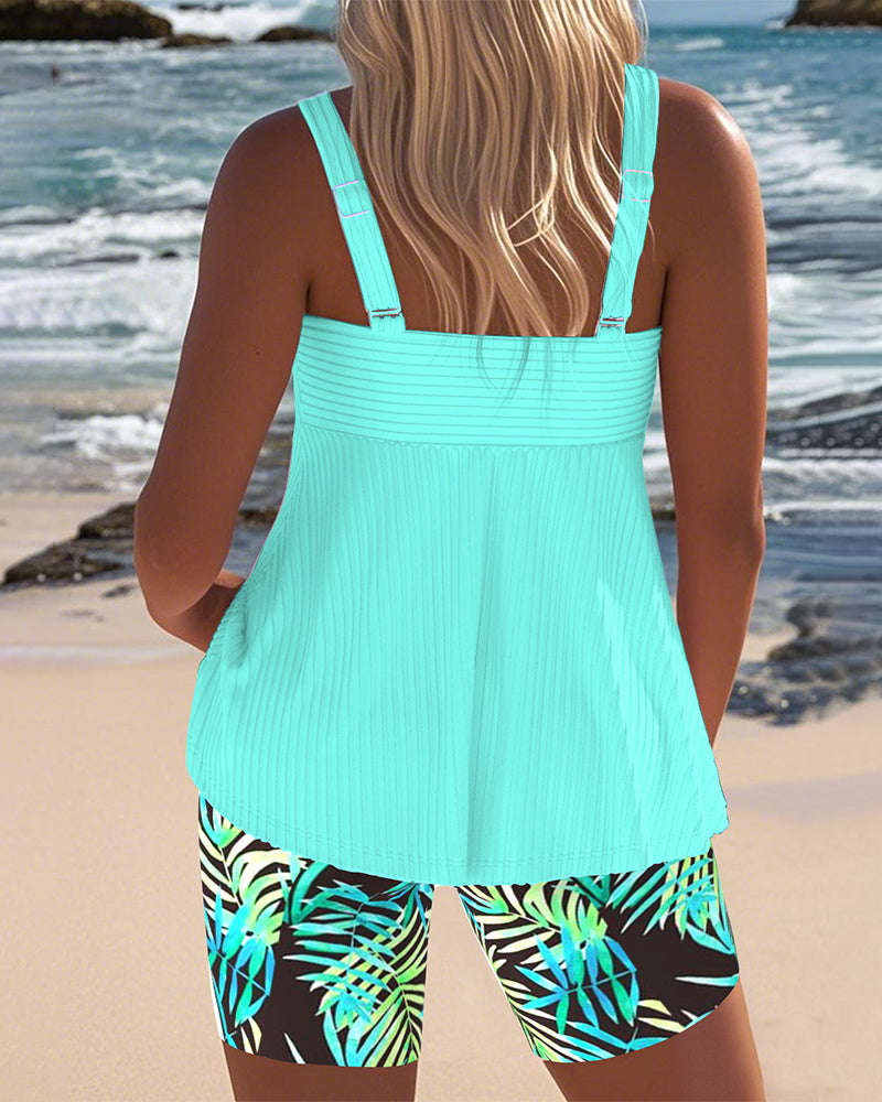 Norvielle Damen Tankini Gestreiftes Oberteil mit bedruckten - Norvielle