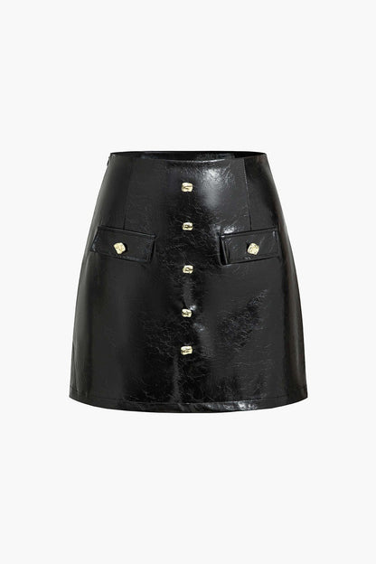 Callista Damen Minirock Lackleder Goldknöpfe Schwarz - Norvielle