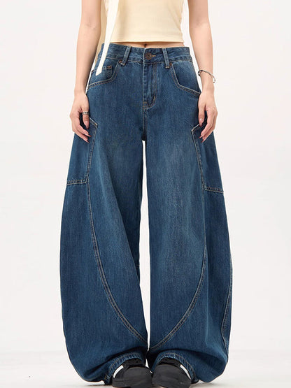 e Boyfriend Jeans Große Taschen Weiter Krummschnitt