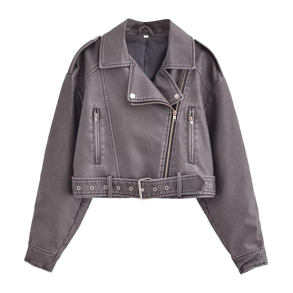 Damen Motorradjacke Leder Reißverschluss