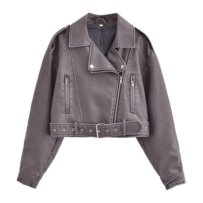 Damen Motorradjacke Leder Reißverschluss