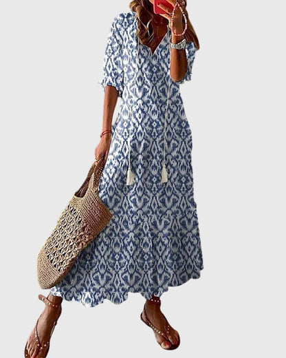 Damen Boho Maxikleid V-Ausschnitt - Norvielle