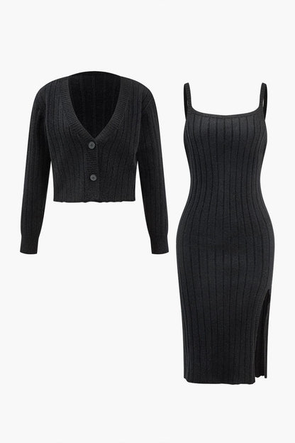 Damen Strick-Zweiteiler-Set Cardigan und Kleid Elegantes Design - Norvielle