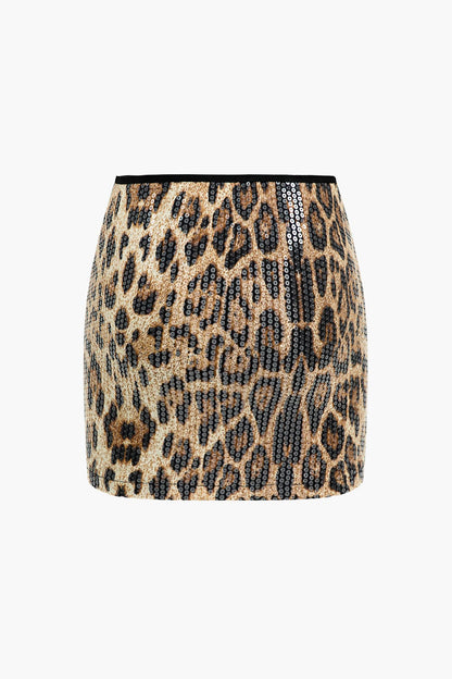 Damen Leo-Print und Minirock Set Selbstbewusstes Statement-Outfit