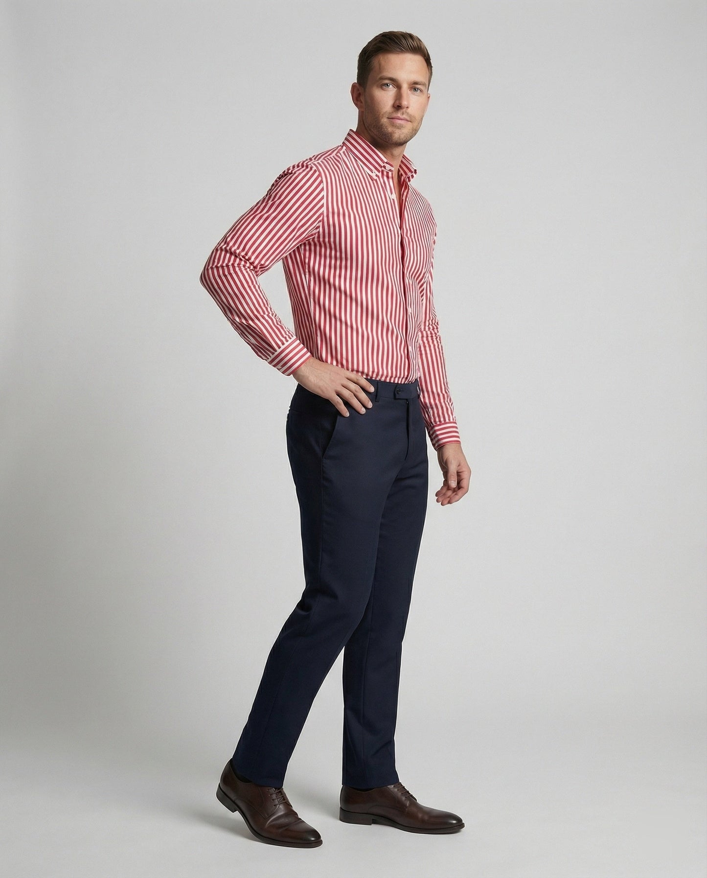 Herren Hemd Gestreift Elegant Baumwolle Weiss