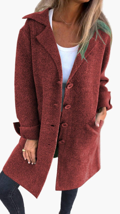 Damen Mantel Relaxed Fit Button Front