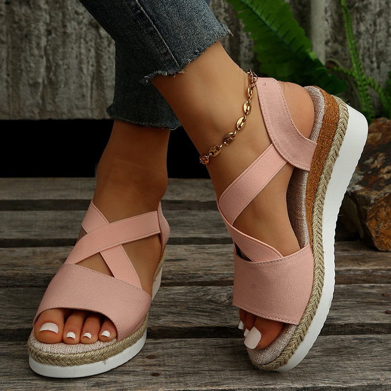 Norvielle Damen Keilsandalen Plateau Gladiator Kreuzriemen