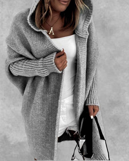 Norvielle Damen Strickjacke Fledermauskapuze Einfarbig