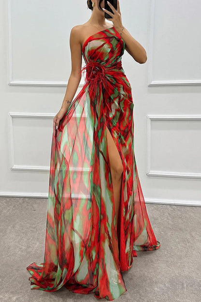 Damen Abendkleid Schulterfrei Maxilänge Hochschlitz