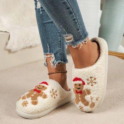 Weihnachtliche Damen Hausschuhe Warmes Plüsch Schneeflocken Design