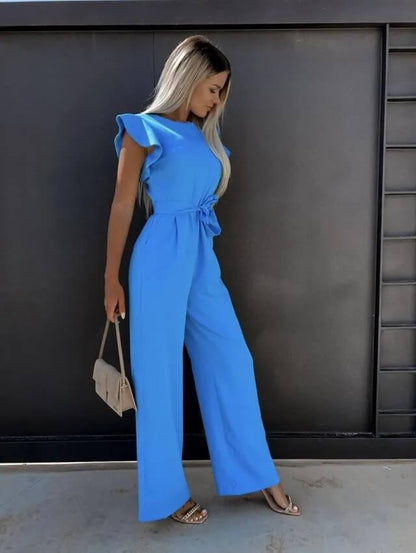 Eleganter Damen Jumpsuit mit Schmetterlingsärmeln und Bindegürtel