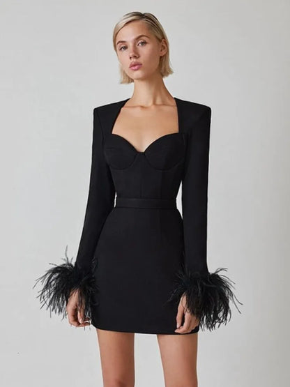 Damen Minikleid mit Federdetails Elegantes Design