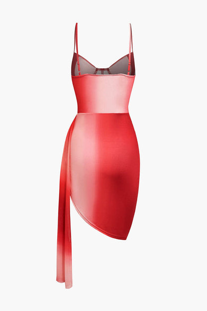 Damen Korsettkleid Mesh Drapé Asymmetrischer Rock