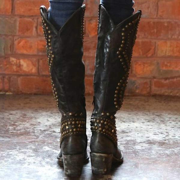 Norvielle Damen Cowboystiefel Absatzleder