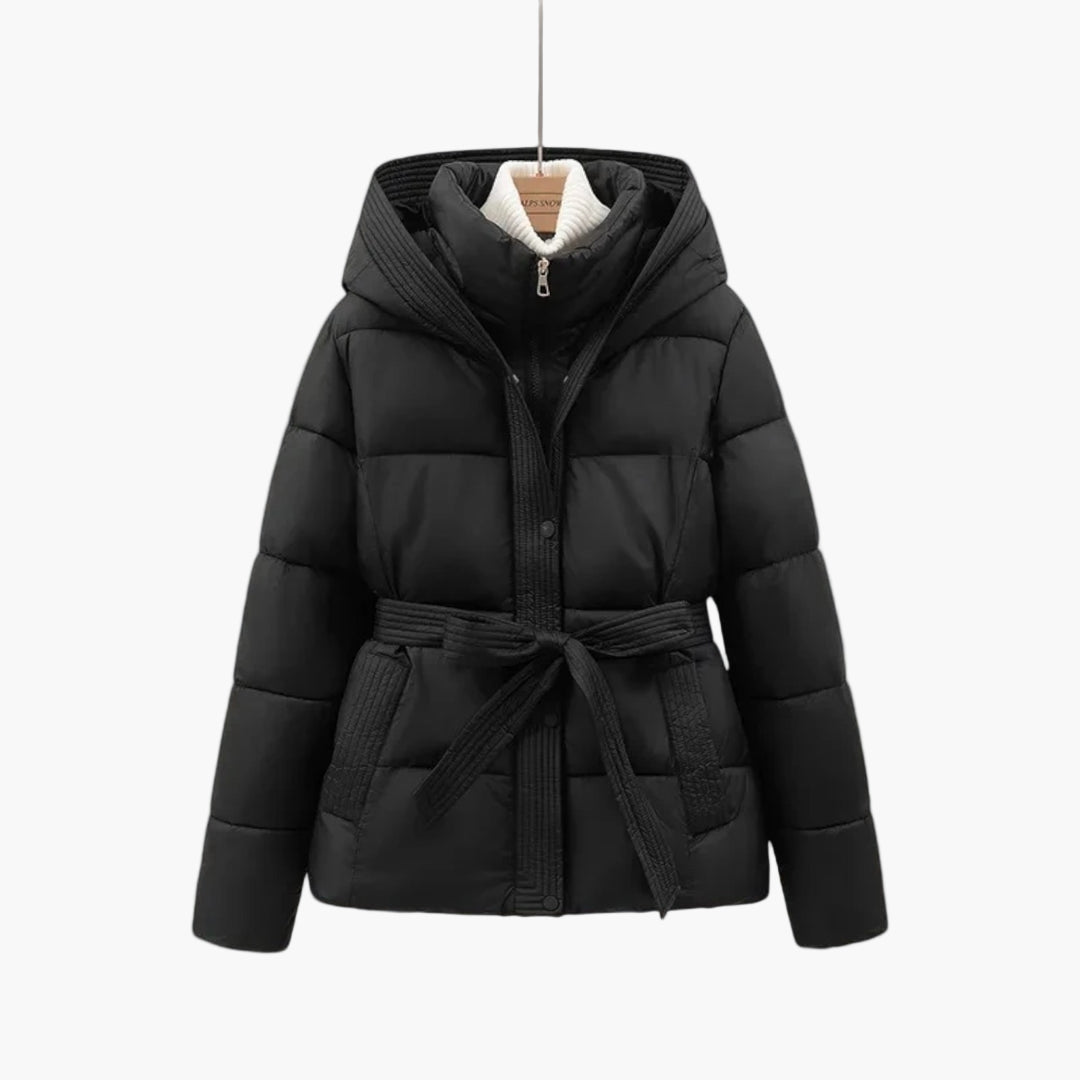 Damen Winter Pufferjacke Gürtel Warmes Futter Schwarz - Norvielle