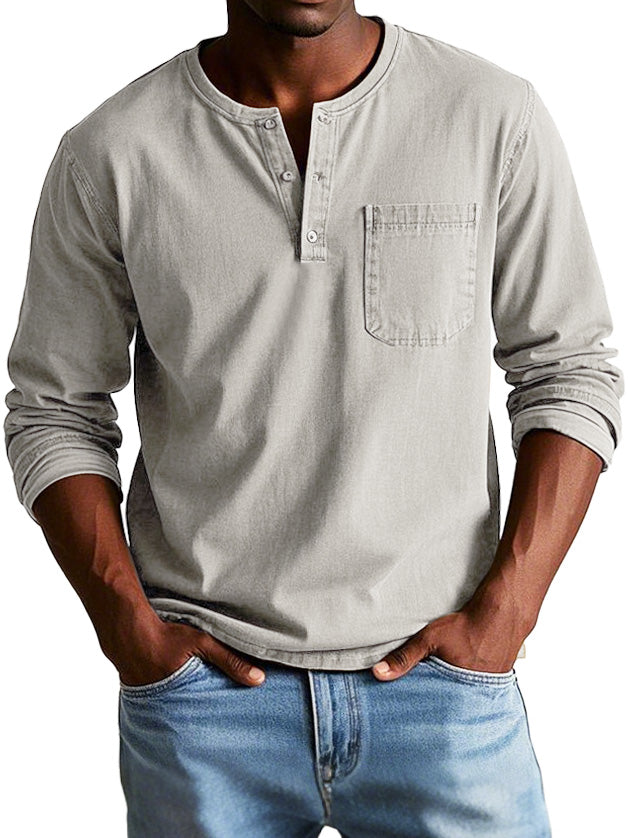 Herren Langarmshirt aus BaumwolleVintage Optik Weiß