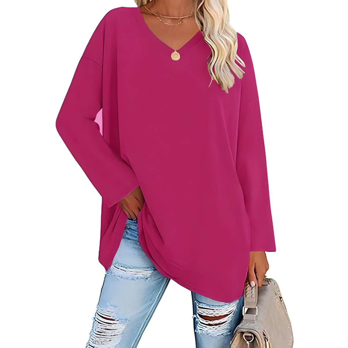 Damen V-Ausschnitt Pullover Relaxed Fit