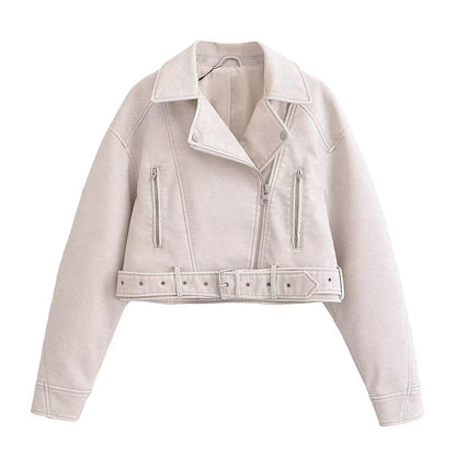 Damen Motorradjacke Leder Reißverschluss